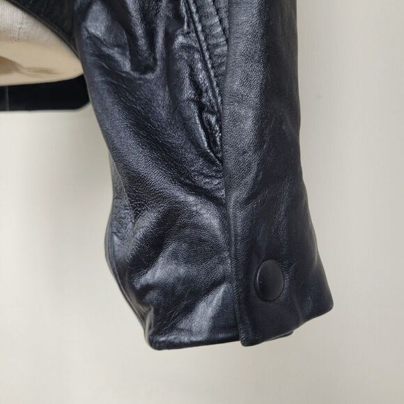Vintage Fantasia Jacket Large Black Leather Moto Biker Zip Collared 90s 80s - Picture 7 of 9